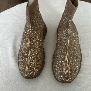 Steve Madden Tan and Gold Rhinestone Sneakers 9.5